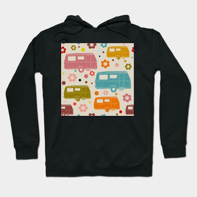 Colourful Vintage Caravans and Flowers Pattern Hoodie by NattyDesigns